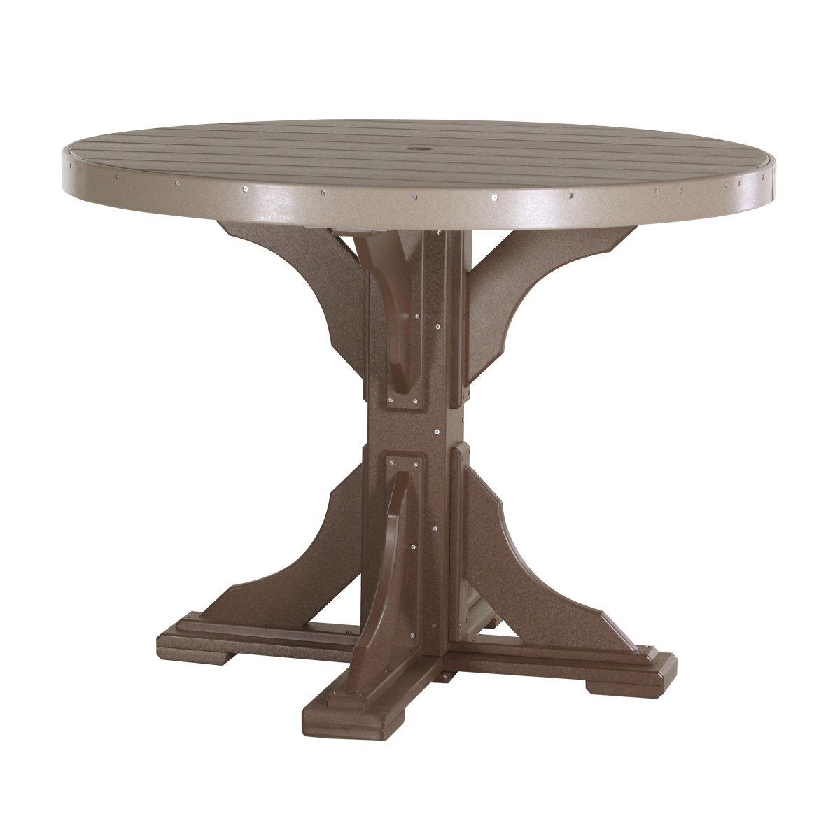 Round Bar Table (Dining Height Shown) - Weatherwood & Brown