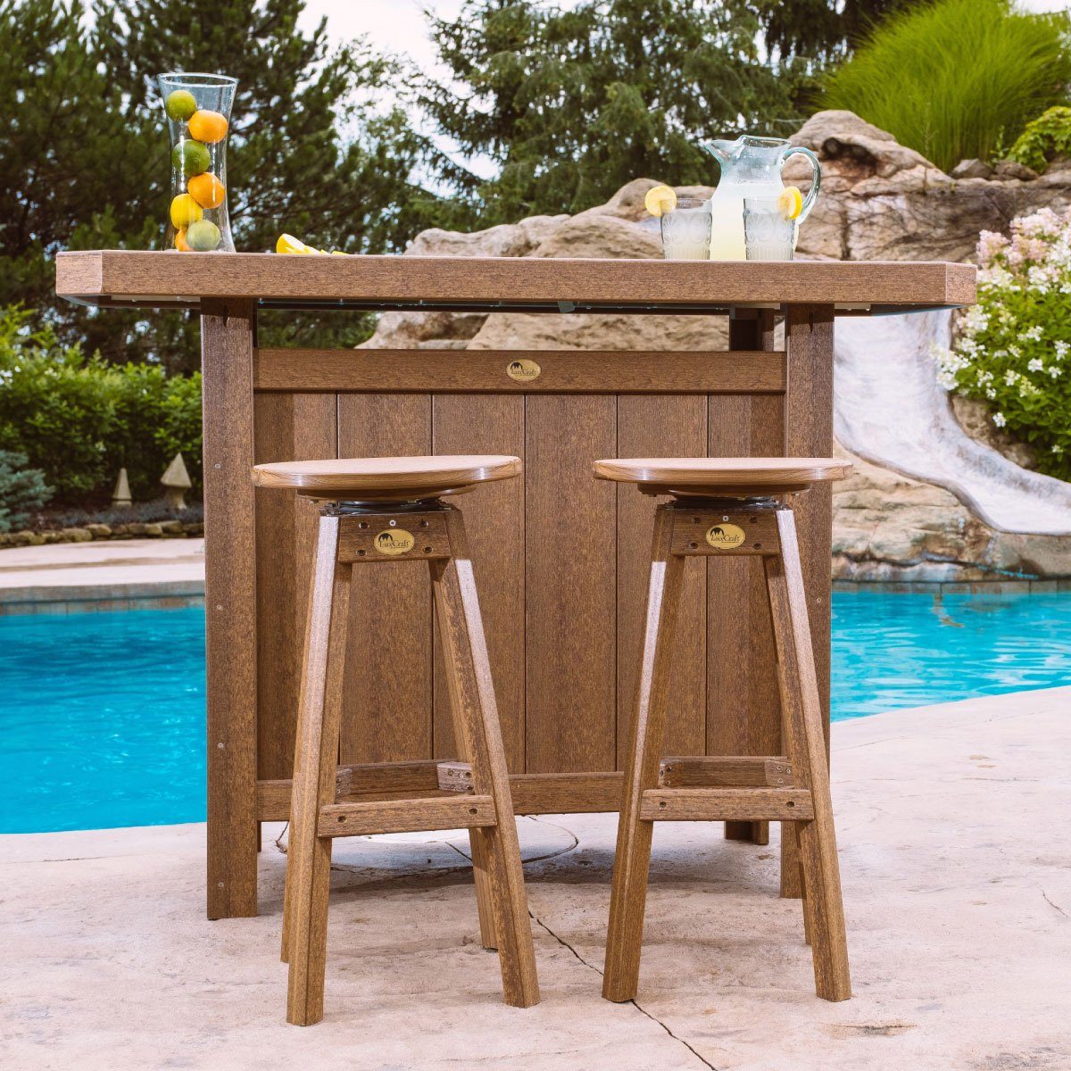 outdoor bar with bar stools